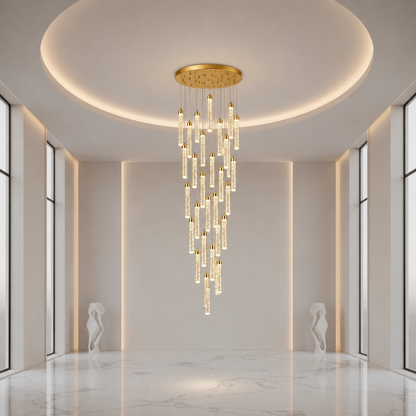 Κρυστάλλινος πολυέλαιος LED, Justinian, Διάμετρος 60cm, Ρυθμιζόμενο ύψος, Χρυσός, Μέταλλο και Κρύσταλλο