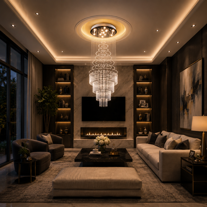 Πολυέλαιος Κρυστάλλινος LED 80W AUGUSTA Gold, Διάμετρος 50cm, Ύψος 200cm, Σκάλα Μοντέλο