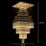 LED Κρυστάλλινος Πολυέλαιος 80W FLORENTIA Gold, Διάμετρος 50cm, Ύψος 200cm, Μοντέλο Σκάλας