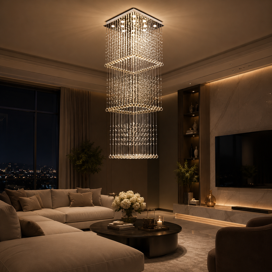 Πολυέλαιος LED Crystal 80W PALATINA Gold, Διάμετρος 50cm, Ύψος 200cm, Σκάλα Μοντέλο