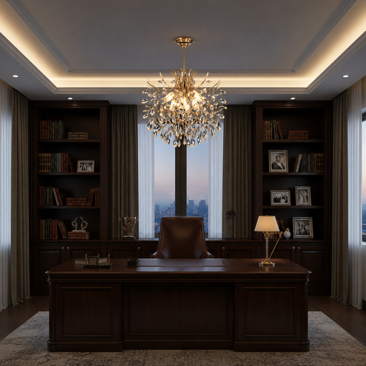 Candelabru Cristal PROWES Eleganza, 8xE14, D50 cm, Auriu, Inaltime Reglabila, Metal si Cristal