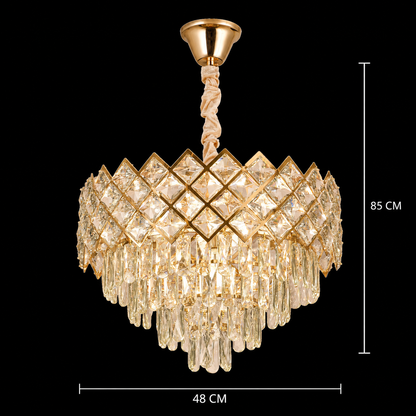 Candelabru Cristal VECTORIA Eleganza 8xE14, Diametru 48cm, Auriu, Inaltime Reglabila, Metal si Cristal