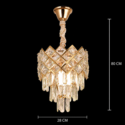 Candelabru Cristal VECTORIA Petito 3xE14, Diametru 28cm, Auriu, Inaltime Reglabila, Metal si Cristal