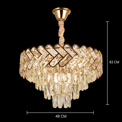 Candelabru Cristal VECTOR Eleganza 8xE14, Diametru 48cm, Auriu Lucios, Inaltime Reglabila, Metal si Cristal