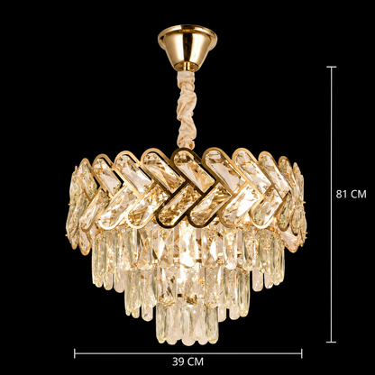 Candelabru Cristal VECTOR Nobile 5xE14, Diametru 39cm, Auriu Lucios, Inaltime Reglabila, Metal si Cristal