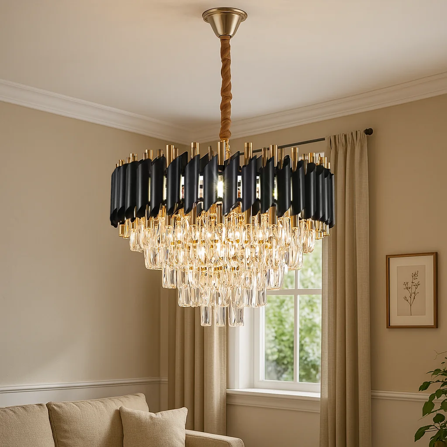 Crystal Chandelier VERSAILLES Elegance 8x E14, Διάμετρος 50cm, Μαύρο, Γυαλιστερό Χρυσό, Ρυθμιζόμενο Ύψος Κρυστάλλινοι Πολυέλαιοι Προεπιλεγμένος τίτλος Alessandro Design