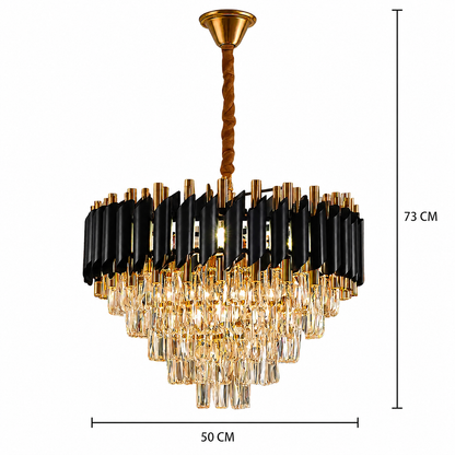 Κρυστάλλινος Πολυέλαιος VERSAILLES Eleganza 8x E14, Διάμετρος 50cm, Μαύρο, Γυαλιστερό Χρυσό, Ρυθμιζόμενο Ύψος
