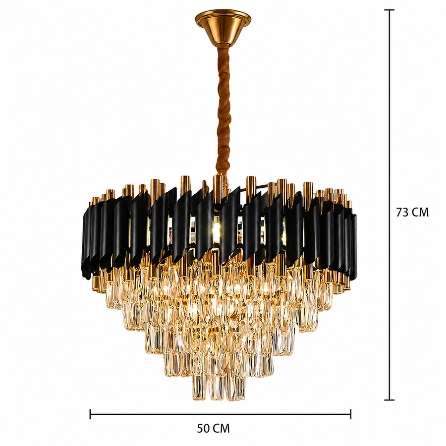Κρυστάλλινος Πολυέλαιος VERSAILLES Eleganza 8x E14, Διάμετρος 50cm, Μαύρο, Γυαλιστερό Χρυσό, Ρυθμιζόμενο Ύψος