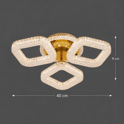 Lustra LED RENATO Nobile cu telecomanda si cristal,  39W, 3 Patrate, Lumina Rece/Calda/Neutra, Dimabila, Auriu