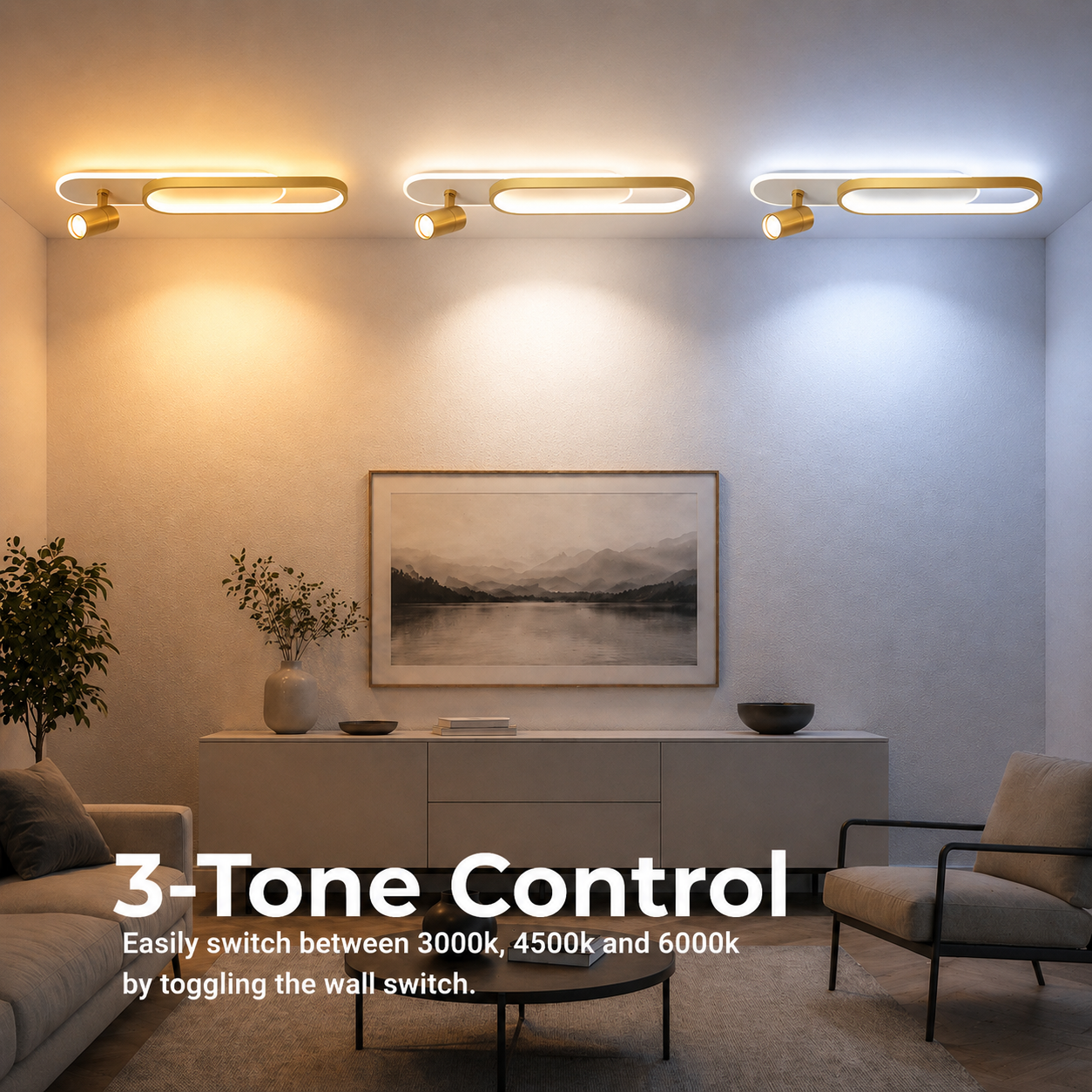 Lustra LED cu Proiector Reglabil FISSO Camilla, 48W, lumina Rece/Calda/Neutra 3000K/4000K/6000K, Auriu Lucios, Metal si Acril Lustre LED Default Title Alessandro Design