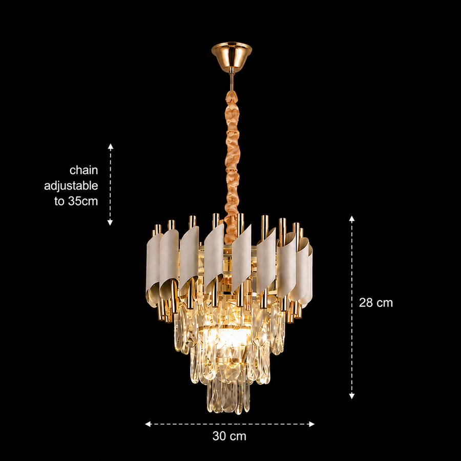 Crystal Chandelier VERSAILLES Petito 3xE14, Διάμετρος 30cm, Γυαλιστερό χρυσό και λευκό, ρυθμιζόμενο ύψος, μεταλλικοί και κρυστάλλινοι πολυέλαιοι κρύσταλλοι Προεπιλεγμένος τίτλος Alessandro Design