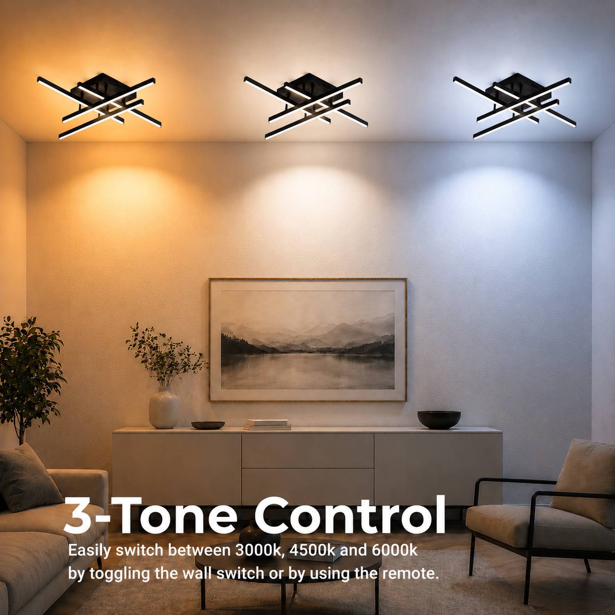 Πολυέλαιος LED με Τηλεχειριστήριο LINEX, 52W, 4 Στοιχεία, Γραμμικό, Κρύο/Ζεστό/Ουδέτερο φως, Ρυθμιζόμενο, Μαύροι πολυέλαιοι LED με τηλεχειριστήριο Προεπιλεγμένος τίτλος Alessandro Design