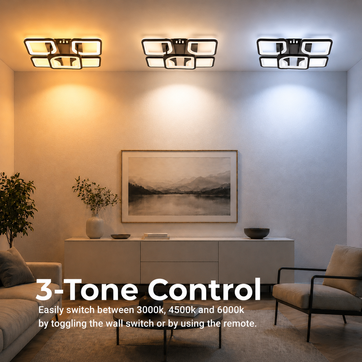 Πολυέλαιος LED με τηλεχειριστήριο ZOE 65W, 5 Τετράγωνα, Κρύο/Ζεστό/Ουδέτερο φως, Ρυθμιζόμενο, Μαύροι πολυέλαιοι LED με τηλεχειριστήριο Προεπιλεγμένος τίτλος Alessandro Design