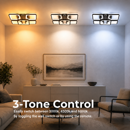 Πολυέλαιος LED με τηλεχειριστήριο ZOE 65W, 5 Τετράγωνα, Κρύο/Ζεστό/Ουδέτερο φως, Ρυθμιζόμενο, Μαύροι πολυέλαιοι LED με τηλεχειριστήριο Προεπιλεγμένος τίτλος Alessandro Design