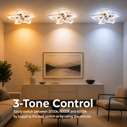 Lustra LED HALESA Magno cu telecomanda si cristal, 66W, 5 Surse, Lumina Rece/Calda/Neutra, Dimabila, Auriu
