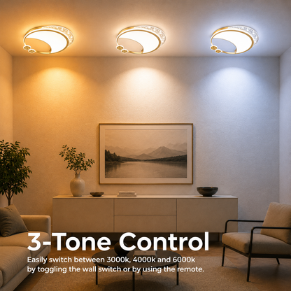 Marco LED Πολυέλαιος με Τηλεχειριστήριο, 76W, Dimmable, Χρυσό, Μέταλλο, Ακρυλικό και Γυαλί, 3000K/4000K/6000K
