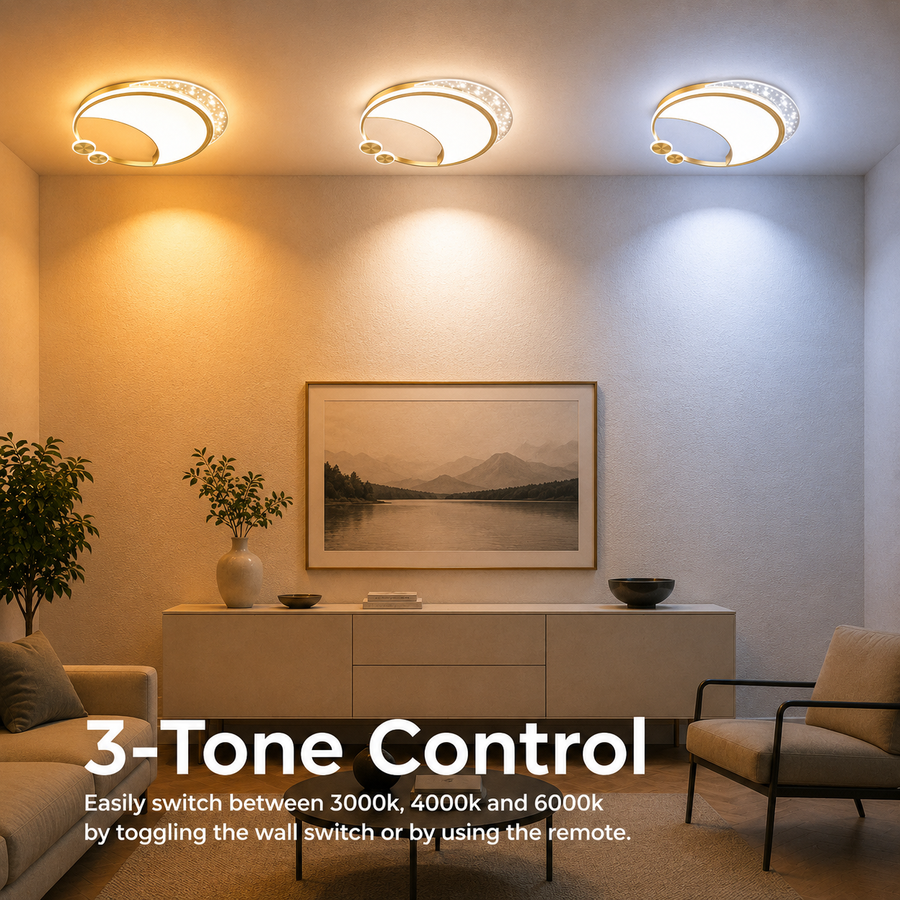 Marco LED Πολυέλαιος με Τηλεχειριστήριο, 76W, Dimmable, Χρυσό, Μέταλλο, Ακρυλικό και Γυαλί, 3000K/4000K/6000K