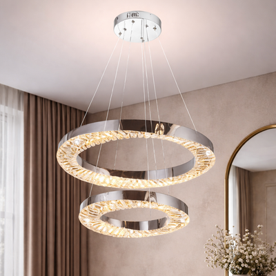 Πολυέλαιος LED CC31212/60X40CH, Διάμετρος 40+60 cm, Ύψος 120 cm, IP20, Κρύο/Ουδέτερο/Θερμό φως, Ρυθμιζόμενο, Ασημί, Κρύσταλλο, Χάλυβας