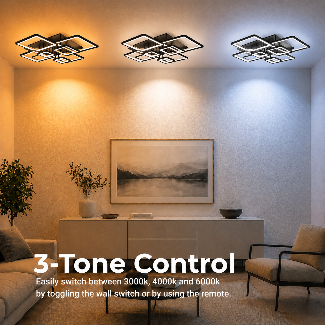 Πολυέλαιος LED με τηλεχειριστήριο ELLA 186W, 8 τετράγωνα, κρύο/θερμό/ουδέτερο φως, ρυθμιζόμενο, μαύροι πολυέλαιοι LED με τηλεχειριστήριο Προεπιλεγμένος τίτλος Alessandro Design