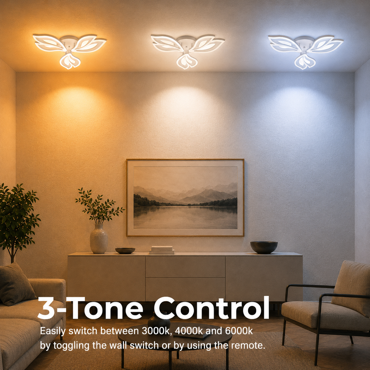 Πολυέλαιος LED με τηλεχειριστήριο LILY 40W, 3 Στοιχεία, Κρύο/Ζεστό/Ουδέτερο φως, Ρυθμιζόμενο, Λευκός πολυέλαιος LED με τηλεχειριστήριο Προεπιλεγμένος τίτλος Alessandro Design