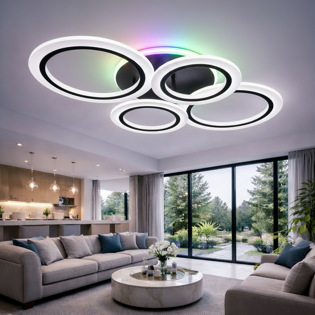 Lustra LED cu telecomanda BETTY 41W, 4 Cercuri, lumina Rece/Calda/Neutra/RGB, Dimabila, Negru Lustre LED cu Telecomanda Default Title Alessandro Design