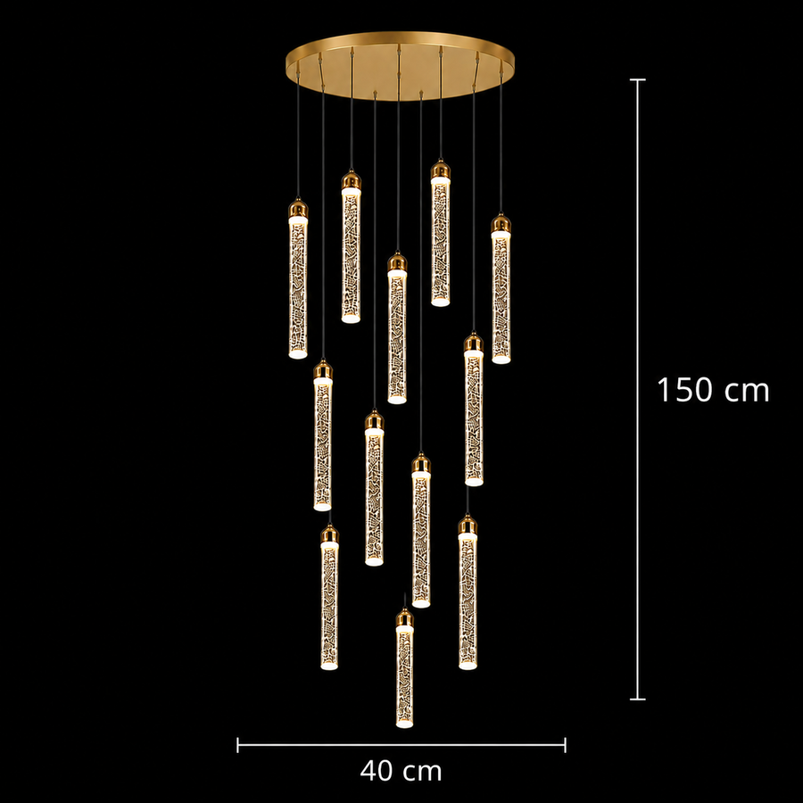 Κρυστάλλινος πολυέλαιος LED, Justinian, Διάμετρος 60cm, Ρυθμιζόμενο ύψος, Χρυσός, Μέταλλο και Κρύσταλλο