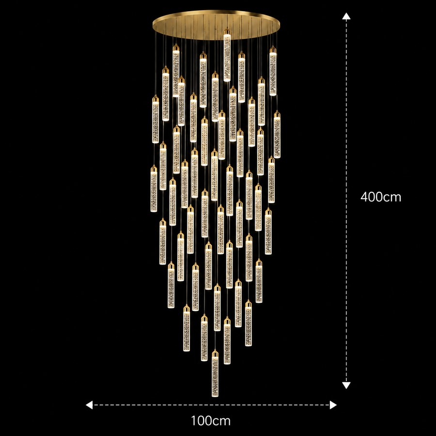 Κρυστάλλινος πολυέλαιος LED, Justinian, Διάμετρος 60cm, Ρυθμιζόμενο ύψος, Χρυσός, Μέταλλο και Κρύσταλλο