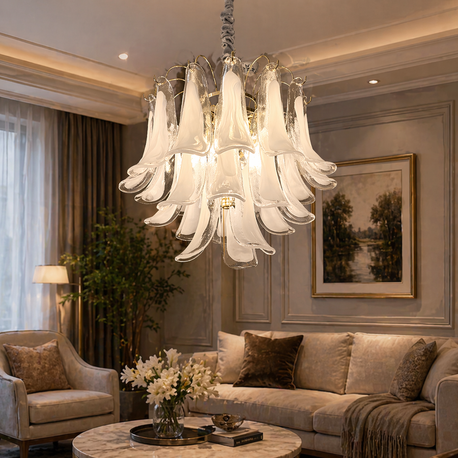 Candelabru Cristal MURANO Eleganza 4xE14, D50 cm, Alb, Inaltime Reglabila, Metal si Cristal Candelabre Cristal Default Title Alessandro Design