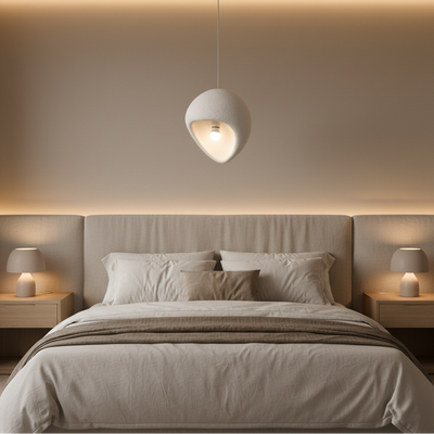 Lustra Moderna AERA, 30 cm, Suspendata, 1 X E27, Alb, Metal si Spuma, Inaltime Reglabila