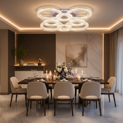 Lustra LED RONDA Regalis cu telecomanda 141W, 8 Cercuri, lumina Rece/Calda/Neutra, Dimabila, Alb Lustre LED cu Telecomanda Default Title Alessandro Design