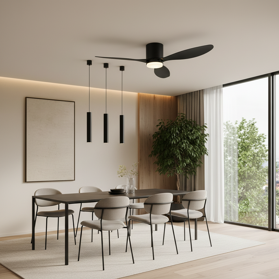 Lustra LED Ventilator VENTIS cu Telecomanda, 21 W, D80cm, Lumina Rece/Neutra/Calda, Metal si Plastic, Negru