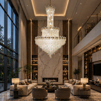 LED Crystal Chandelier 13 xGU10 Meili Chrome, Διάμετρος 80cm, Ύψος 240cm, Μοντέλο σκάλας