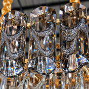 Candelabru Cristal AURUM Eleganza 9xE14, Diametru 50cm, Inaltime 35cm, Auriu Lucios, Inaltime Reglabila, Design Elegant