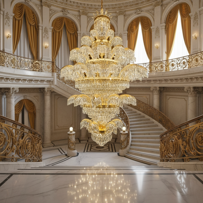 Crystal Chandelier CC8043/600H1800GD, Διάμετρος 60cm, Ύψος 180cm, Γυαλιστερό Χρυσό, Ρυθμιζόμενο Ύψος, Κομψή σχεδίαση