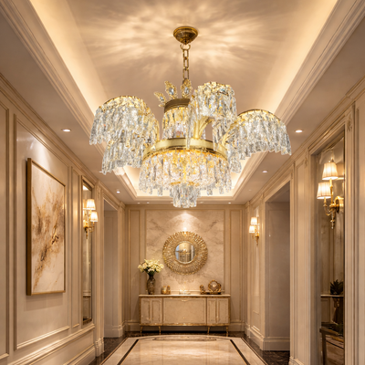 Crystal Chandelier Regalis 11x E14, Διάμετρος 85cm, Γυαλιστερό Χρυσό, Ρυθμιζόμενο Ύψος, Μέταλλο και Κρύσταλλο