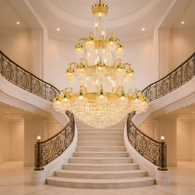 Crystal Chandelier CC8043/600H1800GD, Διάμετρος 60cm, Ύψος 180cm, Γυαλιστερό Χρυσό, Ρυθμιζόμενο Ύψος, Κομψή σχεδίαση