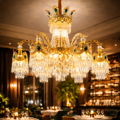 Crystal Chandelier Regalis 11x E14, Διάμετρος 85cm, Γυαλιστερό Χρυσό, Ρυθμιζόμενο Ύψος, Μέταλλο και Κρύσταλλο