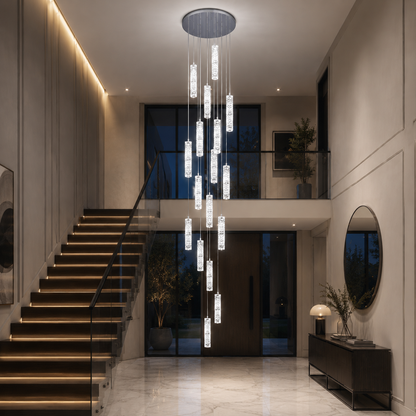 LED Crystal Chandelier AMIRI 82W Chrome, Warm/Neutral/Cold Light 3000K/4000K/6000K Amiri, Διάμετρος 40cm x Ύψος 300cm, Κρύσταλλο και μέταλλο