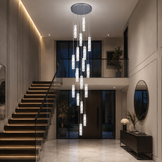 LED Crystal Chandelier AMIRI 82W Chrome, Warm/Neutral/Cold Light 3000K/4000K/6000K Amiri, Διάμετρος 40cm x Ύψος 300cm, Κρύσταλλο και μέταλλο
