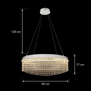 Candelabru Cristal VOLNA Eleganza, 102W, D50cm, Lumina Calda/Neutra/Rece, Alb, Metal si Cristal
