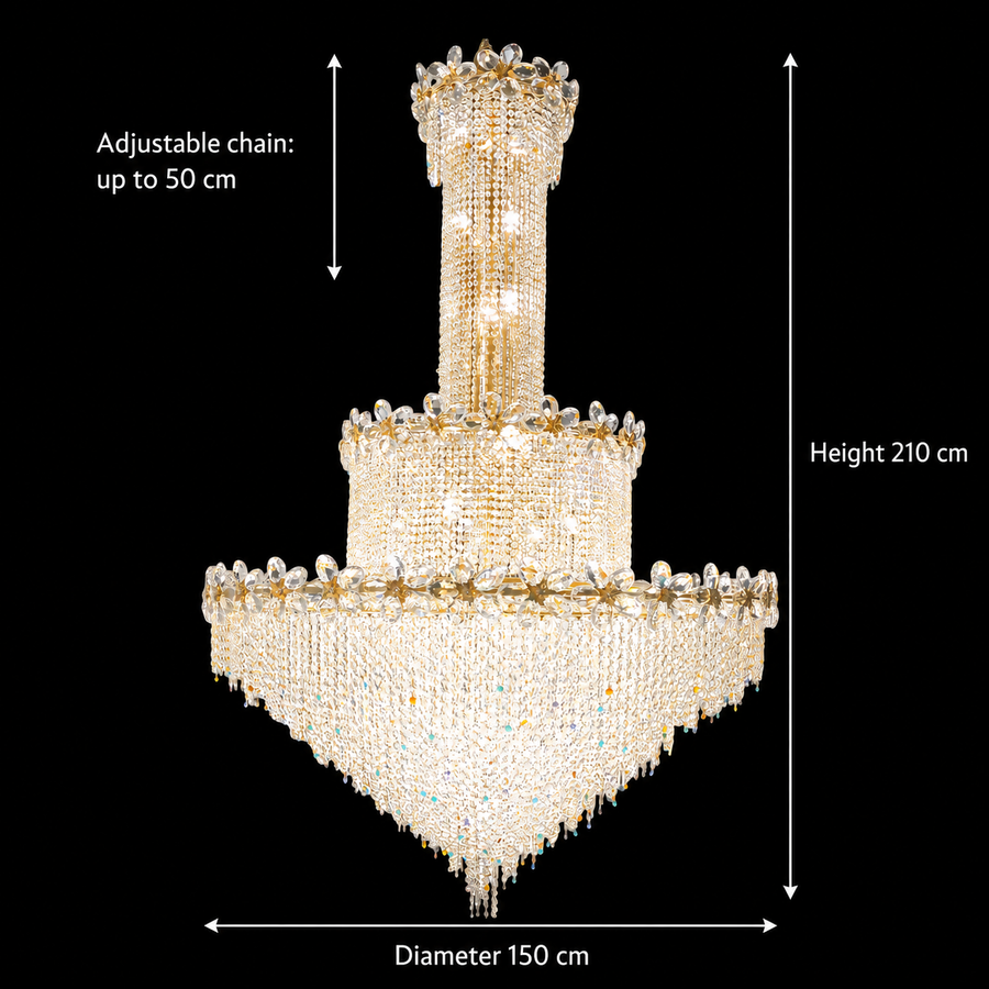Candelabru Cristal BLOSSSOM Supremo 48xE14, Auriu, Diametru 150cm, Inaltime Reglabila Candelabre Cristal Default Title Alessandro Design