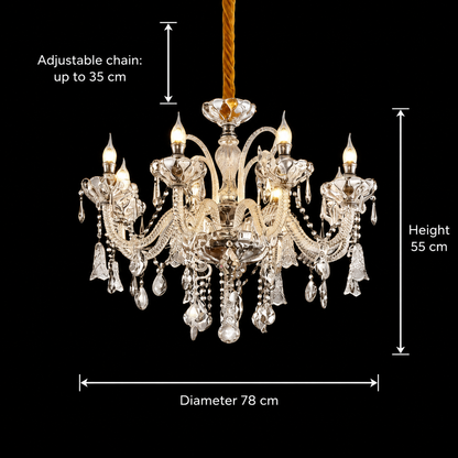 Candelabru Cristal 8xE14, D78cm, Argintiu, Inaltime Reglabila, Metal si Cristal Candelabre Cristal Default Title Alessandro Design
