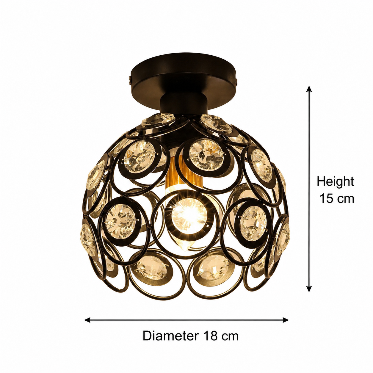 Vera Chandelier, 1x E27, Διάμετρος 18cm, Μαύροι, Μεταλλικοί και Κρύσταλλοι Classic Chandeliers Προεπιλεγμένος τίτλος Alessandro Design