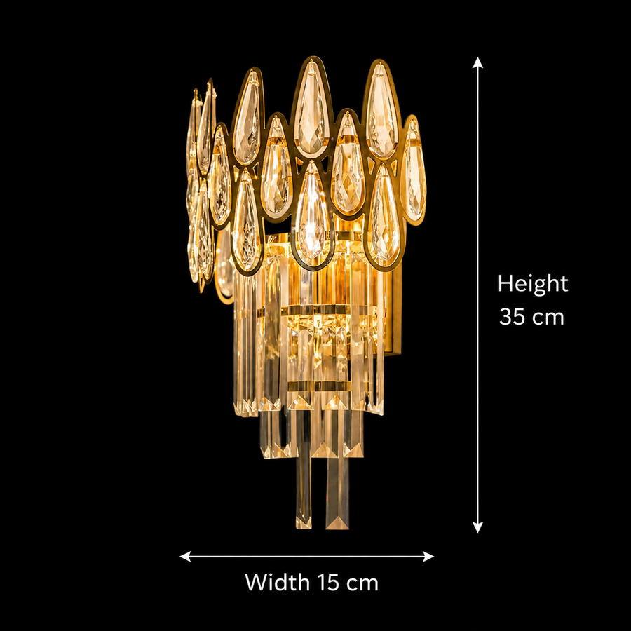 ALHAMBRA Φωτιστικό τοίχου Cristal 2x E14, 35x15cm, Χρυσό Φωτιστικό τοίχου εσωτερικού χώρου Προεπιλεγμένος τίτλος Alessandro Design