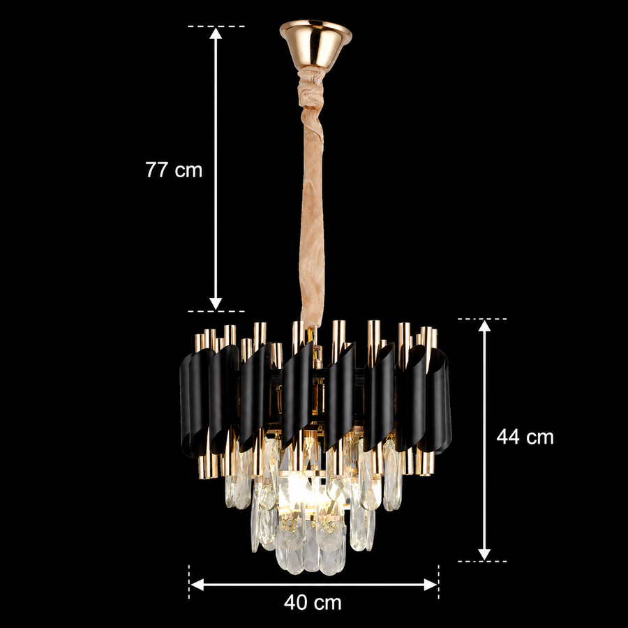 Nobile VERSAILLES Crystal Chandelier 5xE14, Διάμετρος 40cm, Γυαλιστερό χρυσό και μαύρο