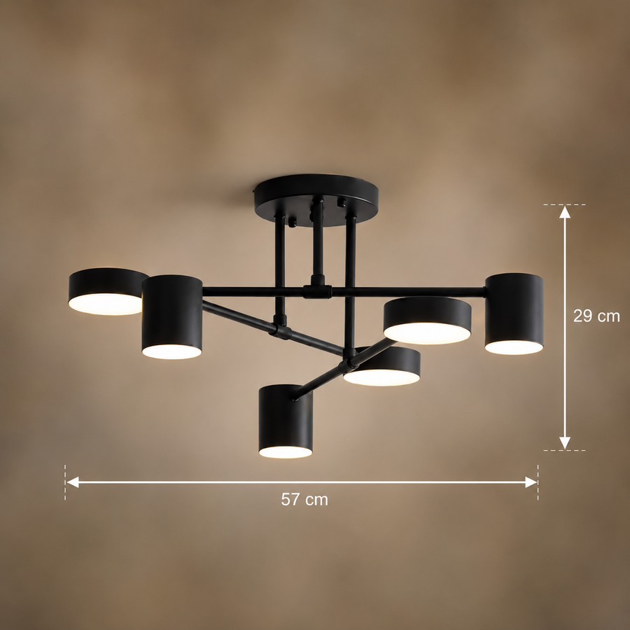 Πολυέλαιος LED GALIOS 26W, 6 Στοιχεία, Κρύο/Ζεστό/Ουδέτερο φως, Μαύρο