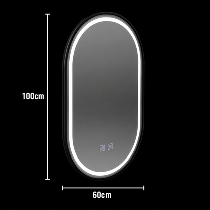 Οβάλ καθρέφτης LED 60x100cm VETRO Touch Dimmable Demister System, Μαύρο πλαίσιο