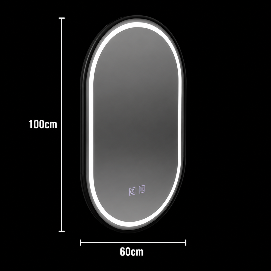 Οβάλ καθρέφτης LED 60x100cm VETRO Touch Dimmable Demister System, Μαύρο πλαίσιο
