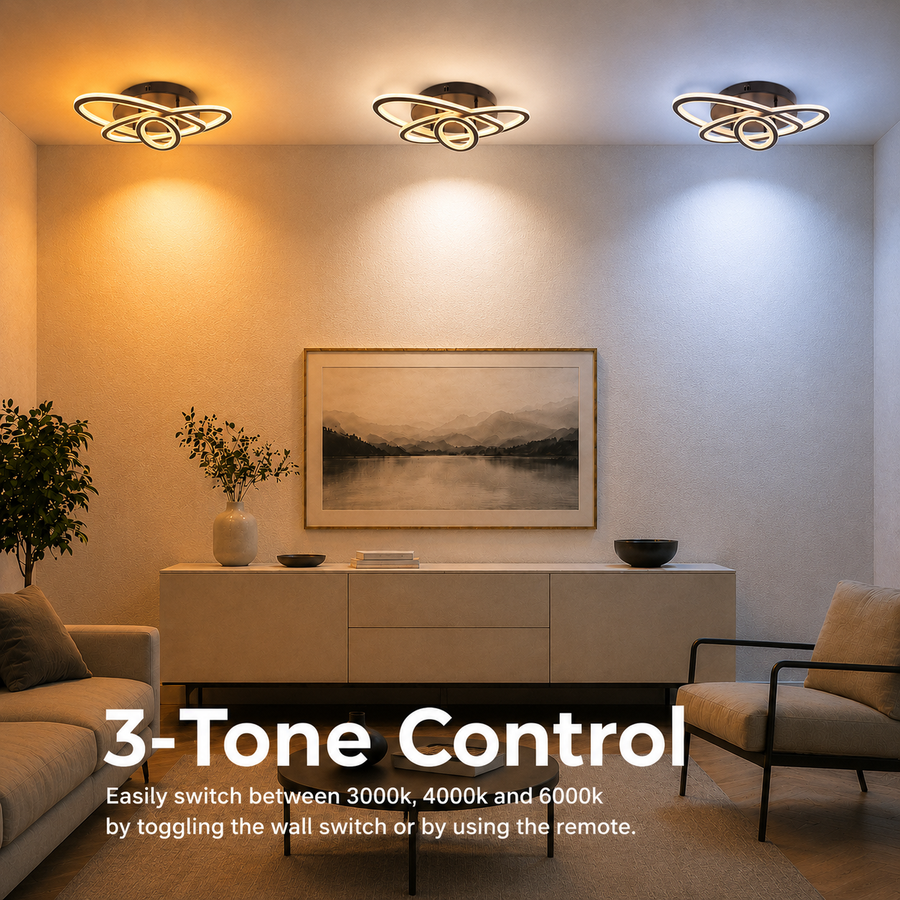 Πολυέλαιος LED με τηλεχειριστήριο TIANA 78W, 3 Ελλείψεις, Κρύο/Ζεστό/Ουδέτερο φως, Ρυθμιζόμενο, Μαύρο
