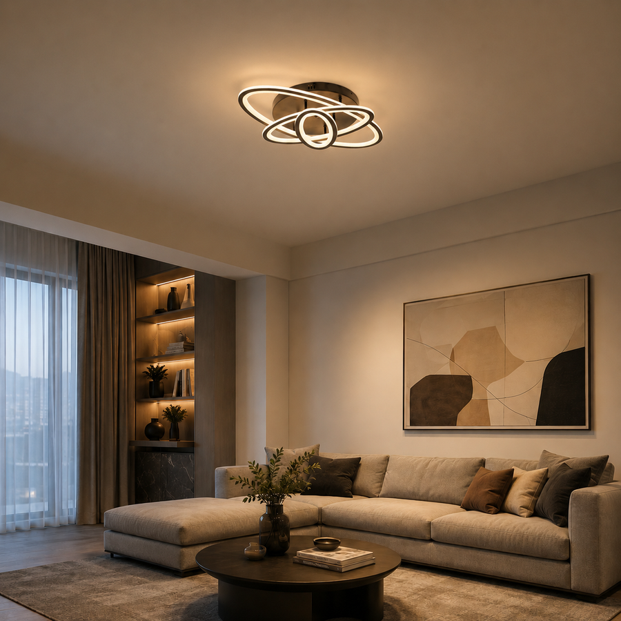 Πολυέλαιος LED με τηλεχειριστήριο TIANA 78W, 3 Ελλείψεις, Κρύο/Ζεστό/Ουδέτερο φως, Ρυθμιζόμενο, Μαύρο